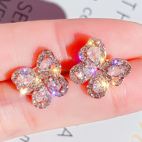 14K Rose Gold Lovely Buttlerly CZ Stud Earrings for Women, FB16FA1095 - Picture 2 of 2